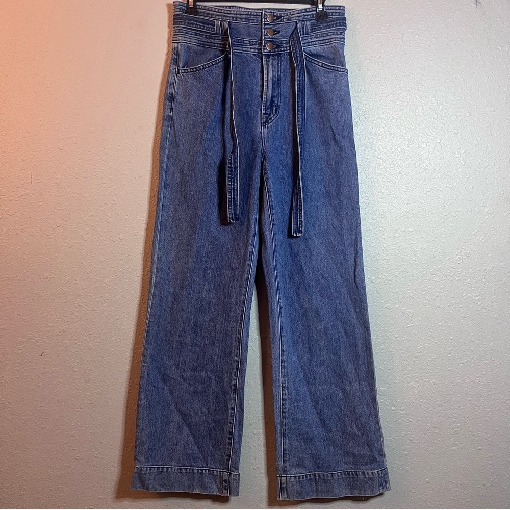 High-Waist J Brand Wide Leg Jeans 28 High Rise Button Front Tie Waist Denim Blue